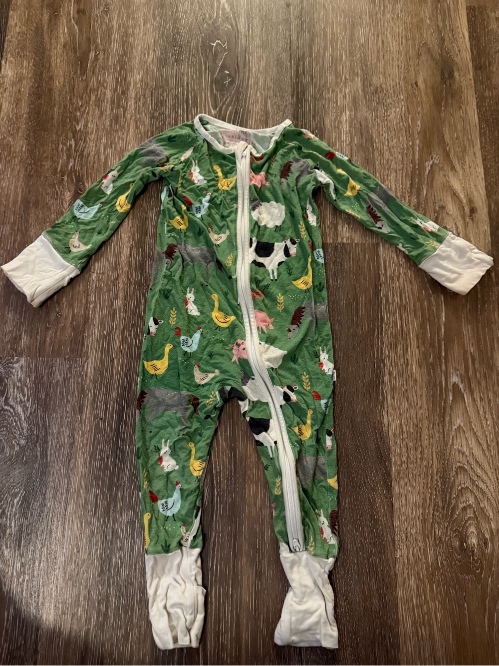 Little Sleepies Green Farm Animal Print Footed Pajamas
